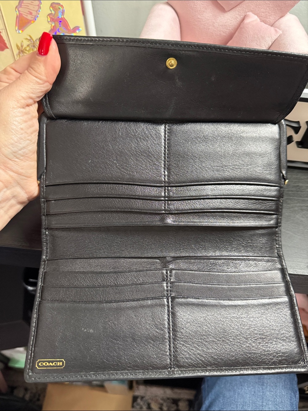 Coach Vintage Hamptons Black Leather Long Wallet with Kiss-Lock Accent - Picture 10 of 12